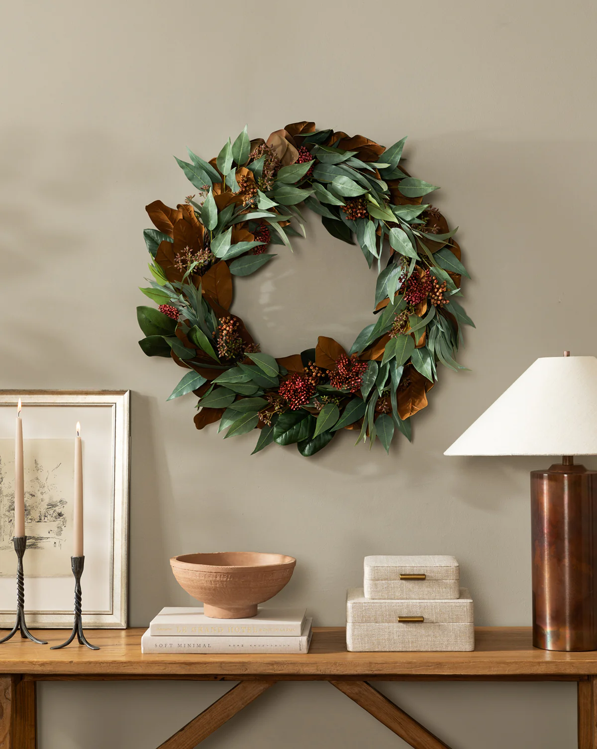 30" Faux Magnolia & Eucalyptus Wreath - Image 5
