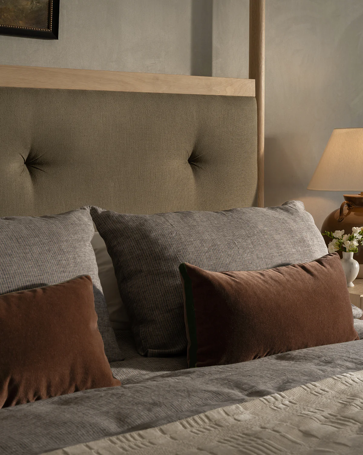 Brown Mohair Pillow with Velvet Stripe - Image 2