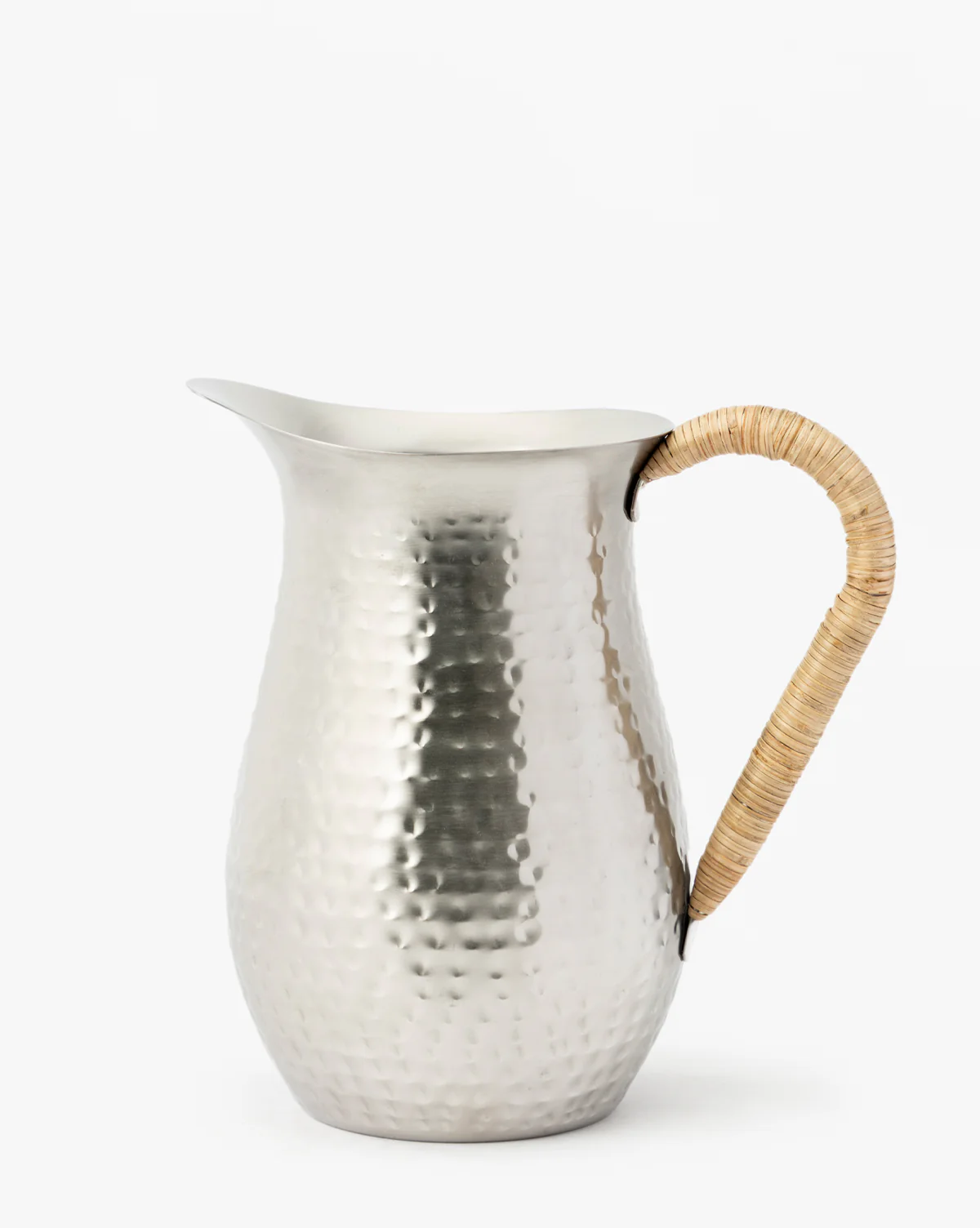 Hammered Stainless Steel Pitcher with Rattan Handle - Image 2