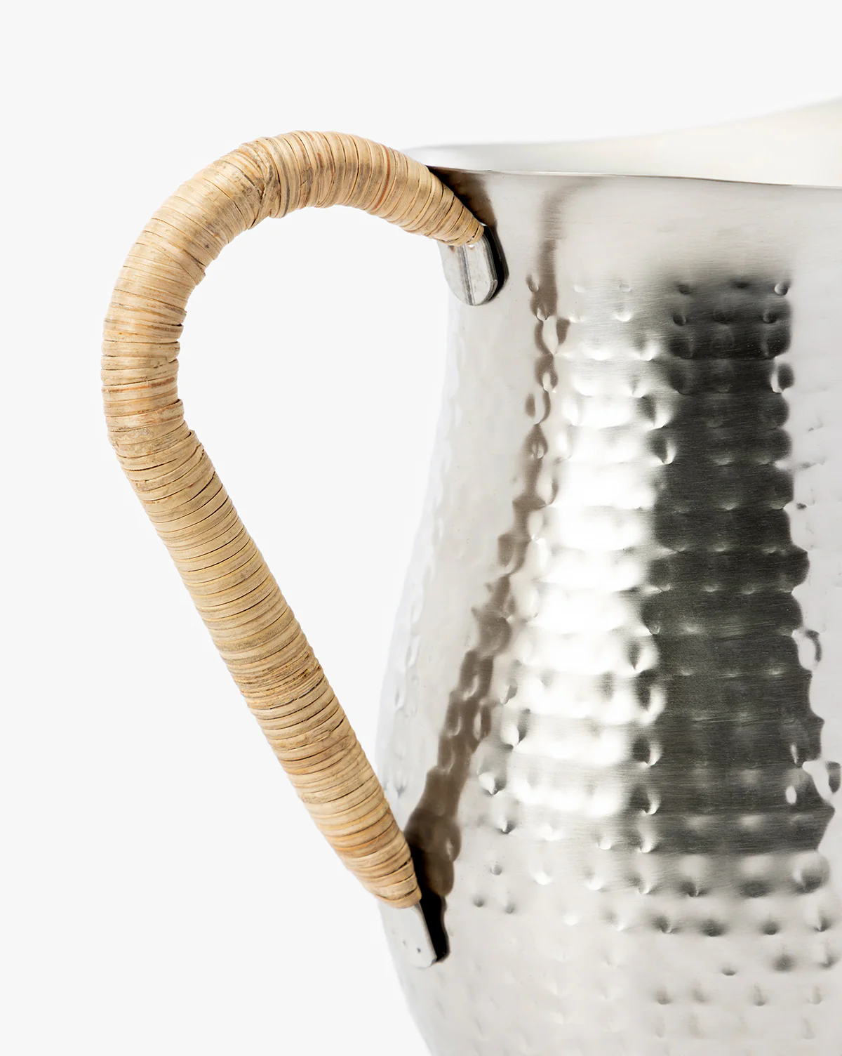 Hammered Stainless Steel Pitcher with Rattan Handle - Image 3