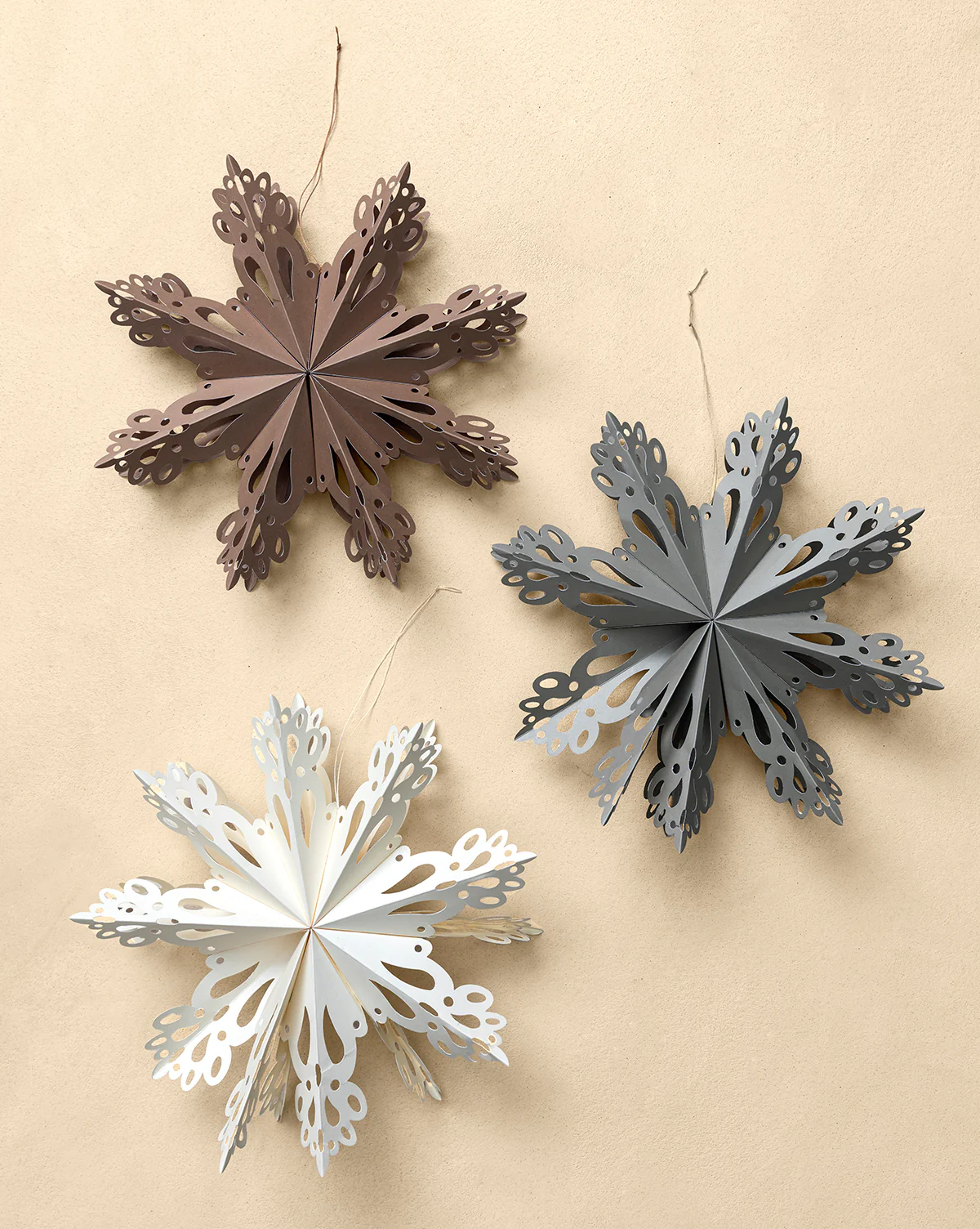 Handmade Assorted Recycled Paper Snowflakes (Set of 3) - Image 2