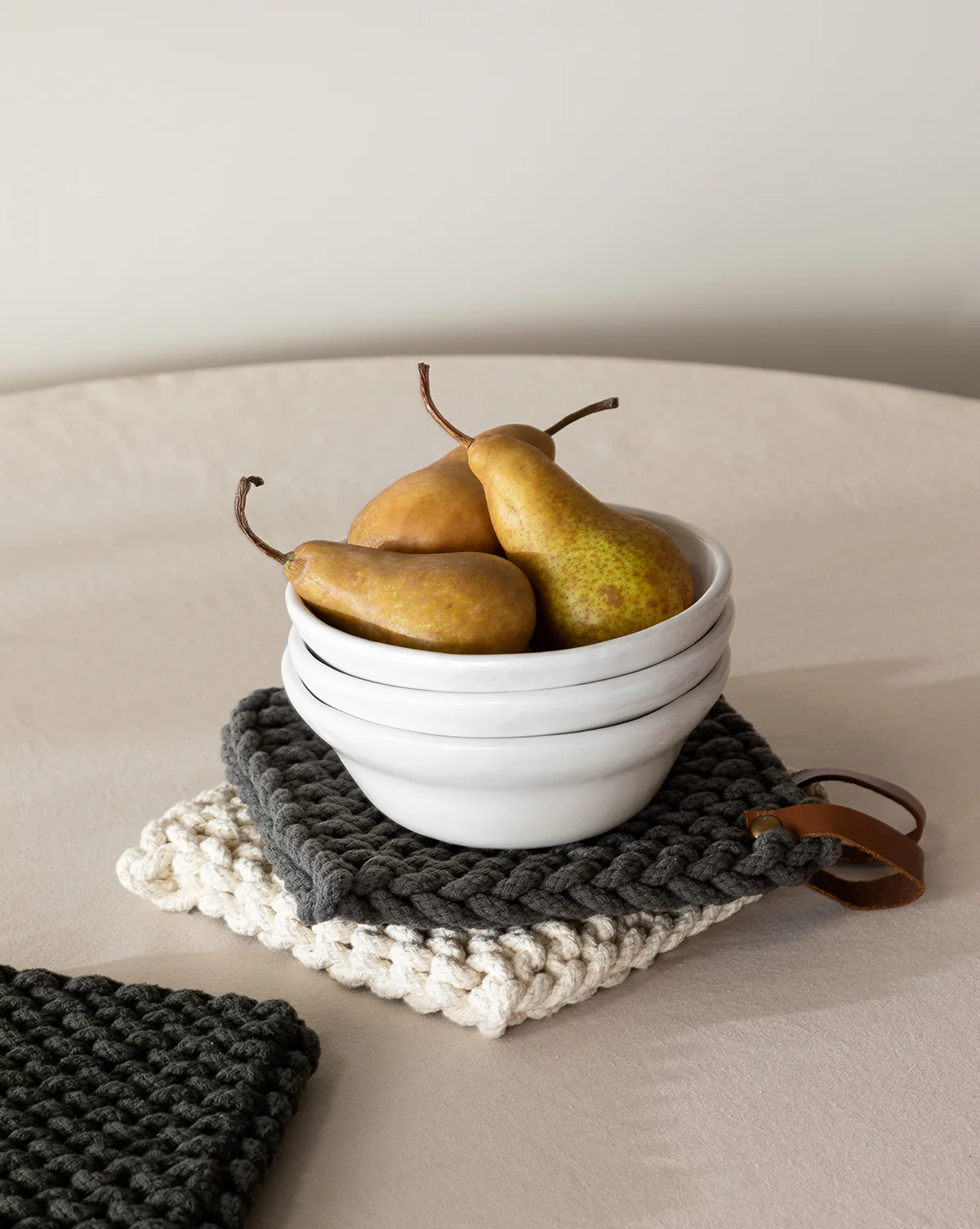 Leather Handled Crochet Pot Holder (Set of 3) - Image 3