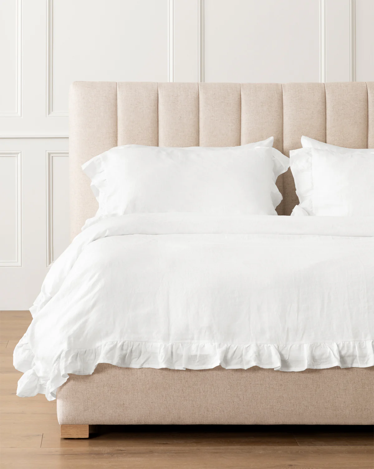 Ruffle White Linen Duvet Cover